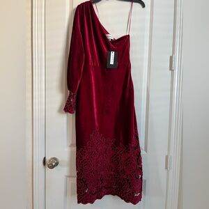 Chic One-Shoulder Midi Burgundy Dress